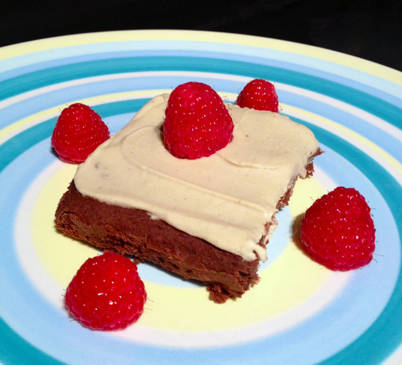 Vegan Protein Brownies with Vanilla Protein Icing